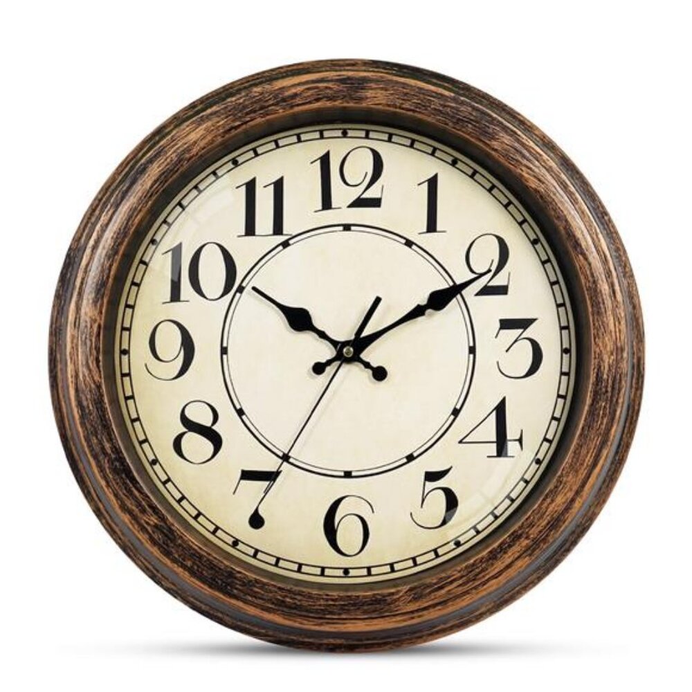 Retro Silent 14 Inch Wall Clock Non Ticking, Rustic Vintage Clock Quartz